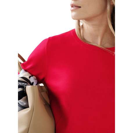 Pull rouge uni pourvu de manches courtes et d'une coupe droite - Image 6