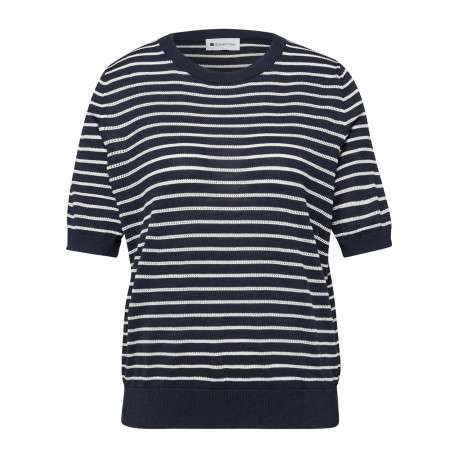 Pull marine à rayures pourvu de manches courtes et d'une coupe droite