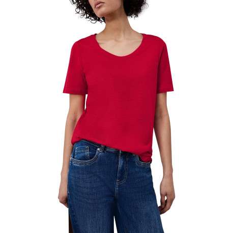 T-shirt rouge uni pourvu de manches courtes et d'une coupe ajustée - Image 3