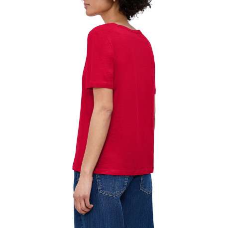T-shirt rouge uni pourvu de manches courtes et d'une coupe ajustée - Image 4