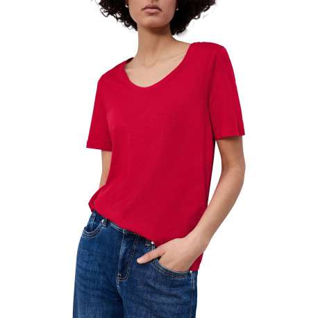 T-shirt rouge uni pourvu de manches courtes et d'une coupe ajustée - Image 6