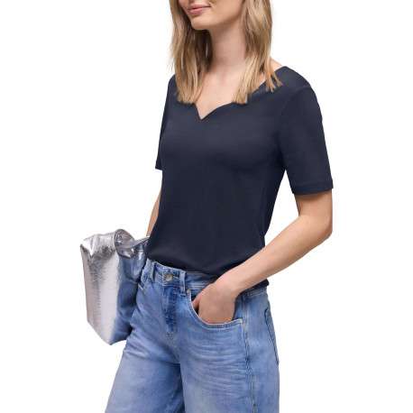 T-shirt marine uni pourvu d'une coupe ajustée et de manches courtes - Image 3