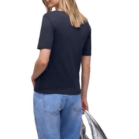 T-shirt marine uni pourvu d'une coupe ajustée et de manches courtes - Image 4