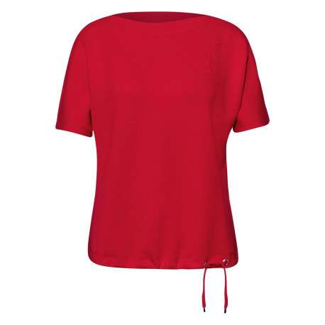 Top rouge uni pourvu d'une coupe droite et de manches courtes