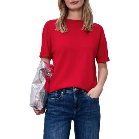 Top rouge uni pourvu d'une coupe droite et de manches courtes - Image 3