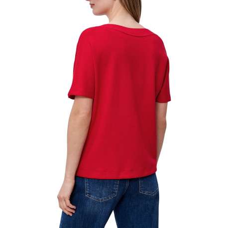 Top rouge uni pourvu d'une coupe droite et de manches courtes - Image 4