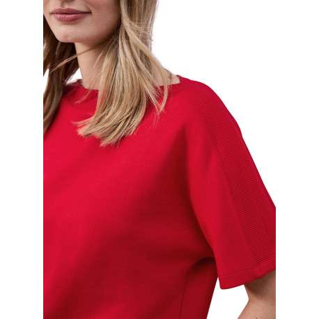 Top rouge uni pourvu d'une coupe droite et de manches courtes - Image 6