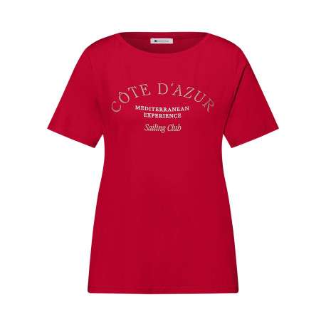 T-shirt rouge uni pourvu d'un col rond et de manches courtes