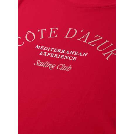 T-shirt rouge uni pourvu d'un col rond et de manches courtes - Image 2