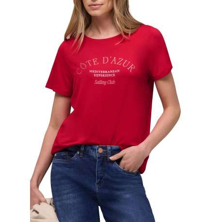 T-shirt rouge uni pourvu d'un col rond et de manches courtes - Image 3