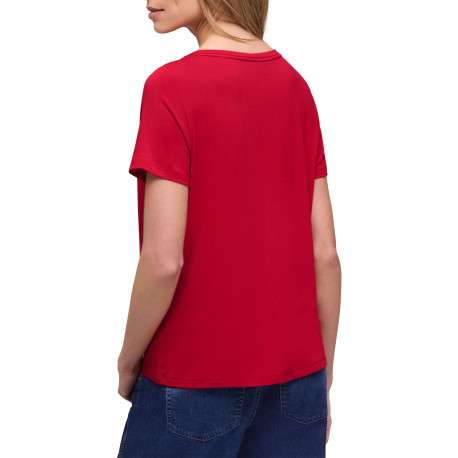 T-shirt rouge uni pourvu d'un col rond et de manches courtes - Image 4