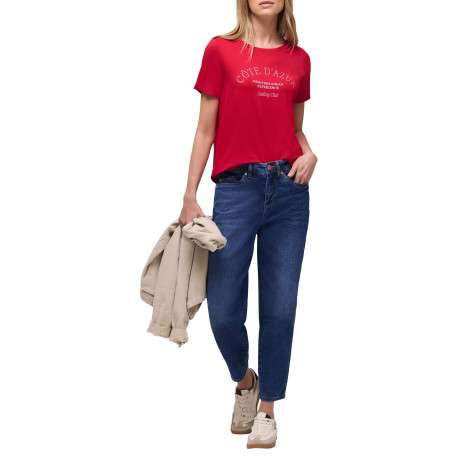 T-shirt rouge uni pourvu d'un col rond et de manches courtes - Image 5
