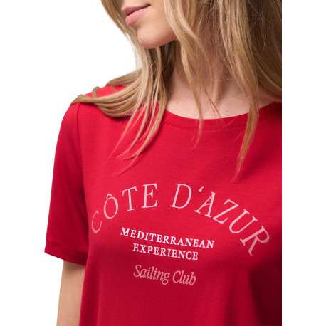 T-shirt rouge uni pourvu d'un col rond et de manches courtes - Image 6