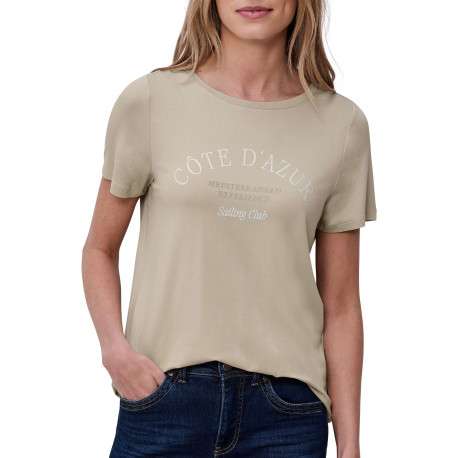T-shirt sable uni pourvu d'un col rond et de manches courtes - Image 3