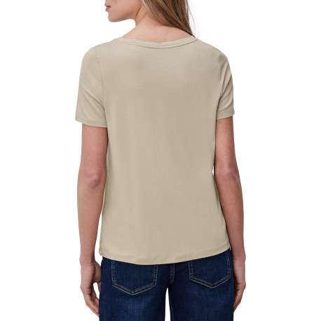 T-shirt sable uni pourvu d'un col rond et de manches courtes - Image 4