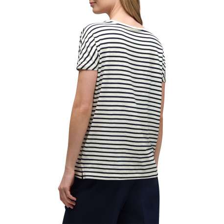 T-shirt blanc à rayures pourvu d'une coupe droite et d'un col rond - Image 4