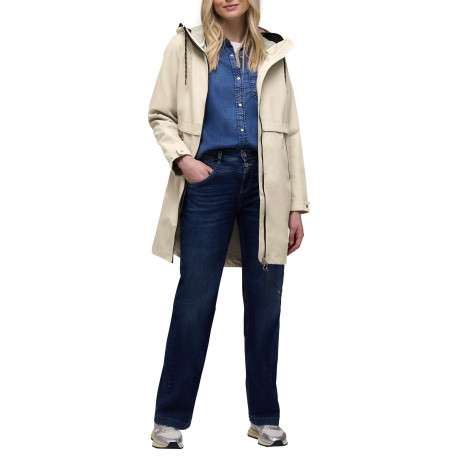 Parka beige unie pourvue d'une coupe droite et d'une capuche - Image 5