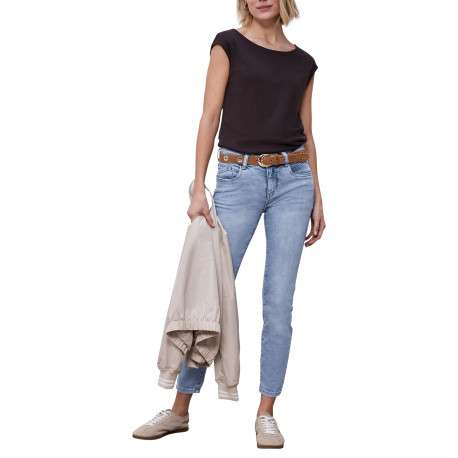 Jean en coton mélangé stone uni pourvu de multiples poches et d'une coupe slim - Image 5