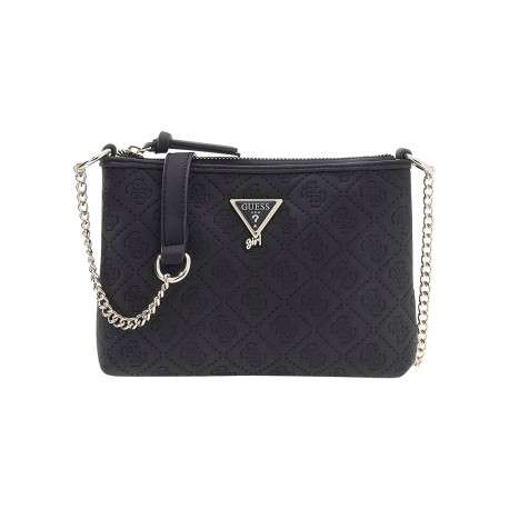 Pochette noire ornée d'un motif monogramme et pourvue d'un porte-monnaies