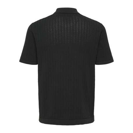 Polo en coton mélangé noir pourvu d'un col boutonnée et de manches courtes - Image 2