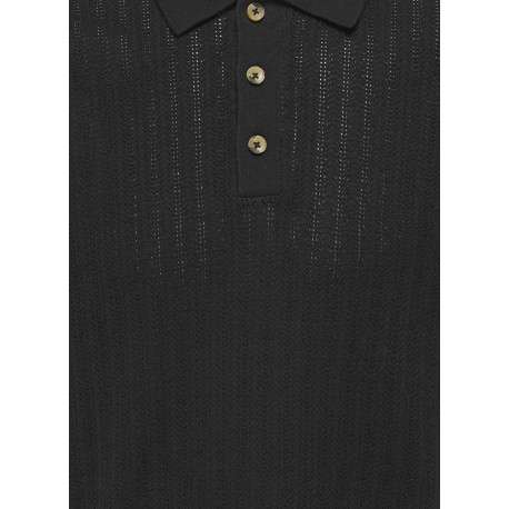 Polo en coton mélangé noir pourvu d'un col boutonnée et de manches courtes - Image 3