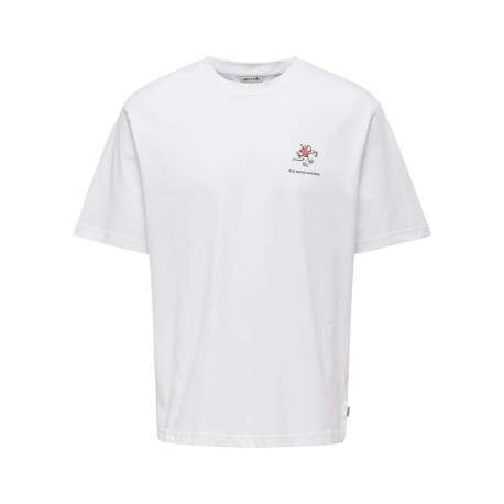 T-shirt en coton blanc uni pourvu d'un imprimé souris et d'un col rond