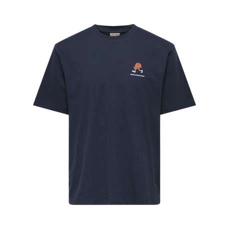 T-shirt en coton marine uni pourvu d'un imprimé casque de chantier