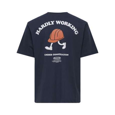 T-shirt en coton marine uni pourvu d'un imprimé casque de chantier - Image 2