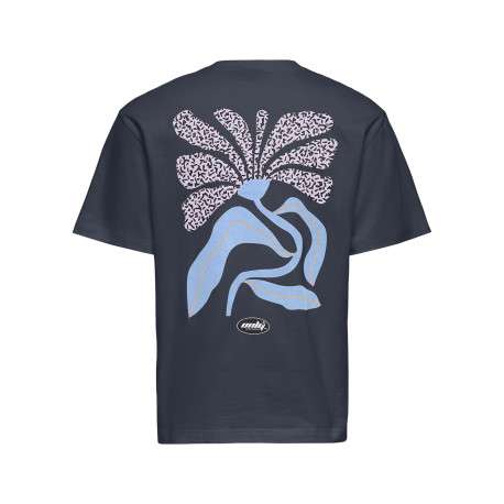 T-shirt en coton biologique marine uni pourvu d'un imprimé fleur - Image 2