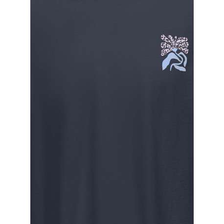 T-shirt en coton biologique marine uni pourvu d'un imprimé fleur - Image 3