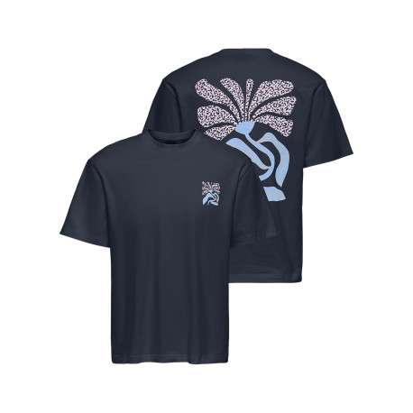 T-shirt en coton biologique marine uni pourvu d'un imprimé fleur - Image 4