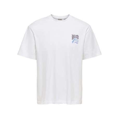 T-shirt en coton biologique blanc uni pourvu d'un imprimé fleur