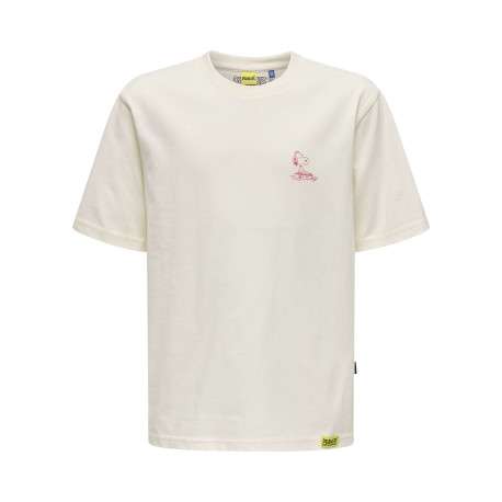 T-shirt en coton écru uni pourvu d'un imprimé snoopy et d'un col rond