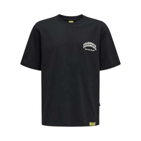 T-shirt en coton noir uni pourvu d'un imprimé snoopy et d'un col rond