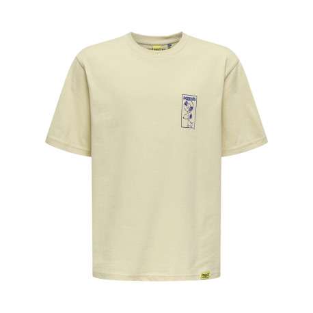 T-shirt en coton beige uni pourvu d'un imprimé snoopy et d'un col rond