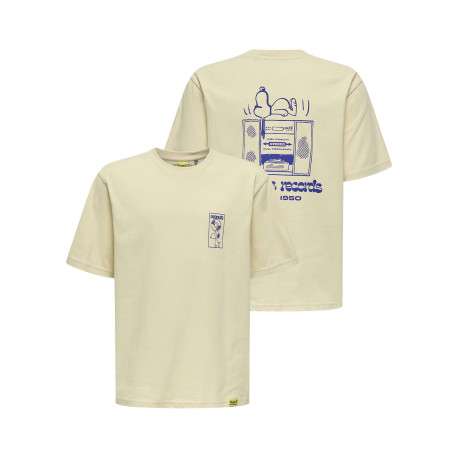 T-shirt en coton beige uni pourvu d'un imprimé snoopy et d'un col rond - Image 3
