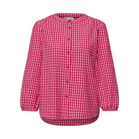 Blouse en coton rouge à carreaux pourvue d'une coupe droite et d'un col rond