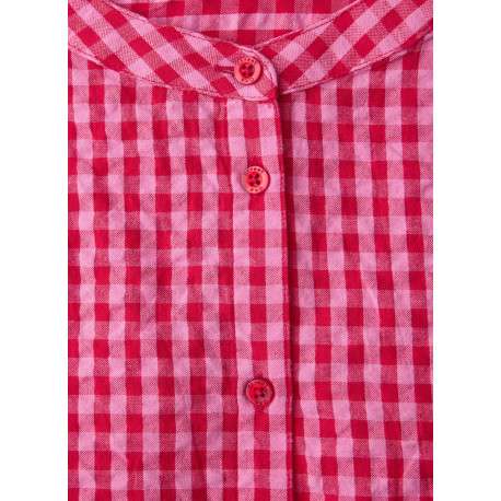 Blouse en coton rouge à carreaux pourvue d'une coupe droite et d'un col rond - Image 2