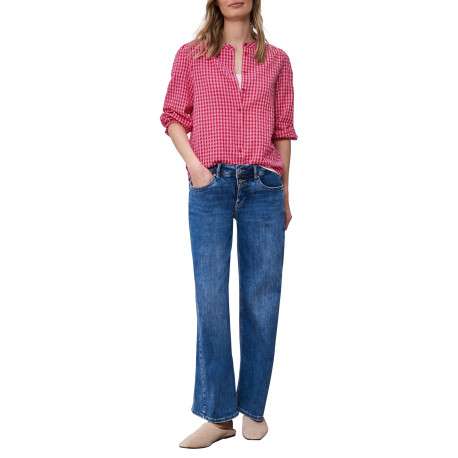 Blouse en coton rouge à carreaux pourvue d'une coupe droite et d'un col rond - Image 5