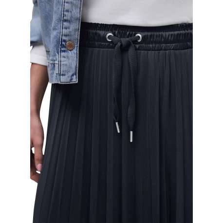 Jupe longue marine unie pourvue d'une taille élastiquée et d'un coupe ample - Image 6