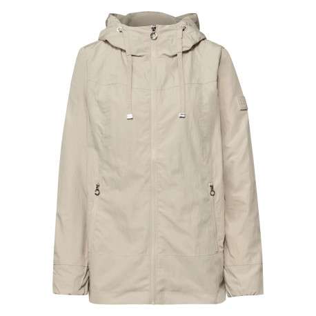Veste imperméable beige unie pourvue d'une capuche et de manches longues
