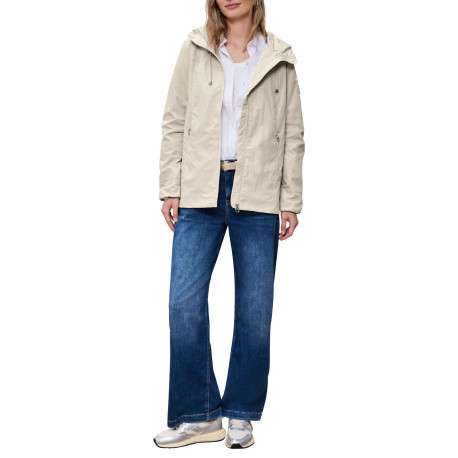 Veste imperméable beige unie pourvue d'une capuche et de manches longues - Image 3