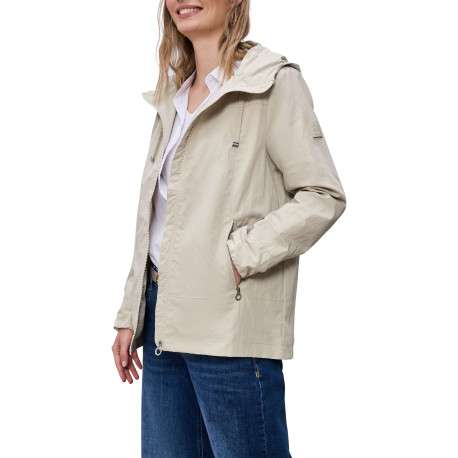Veste imperméable beige unie pourvue d'une capuche et de manches longues - Image 5
