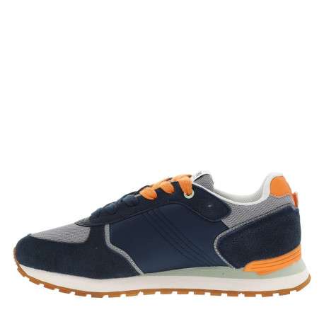 Baskets running en cuir bleu marine à talon plat avec deux paires de lacets