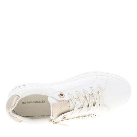 Tennis blanches à talon plat avec des lacets et un zip latéral - Image 4