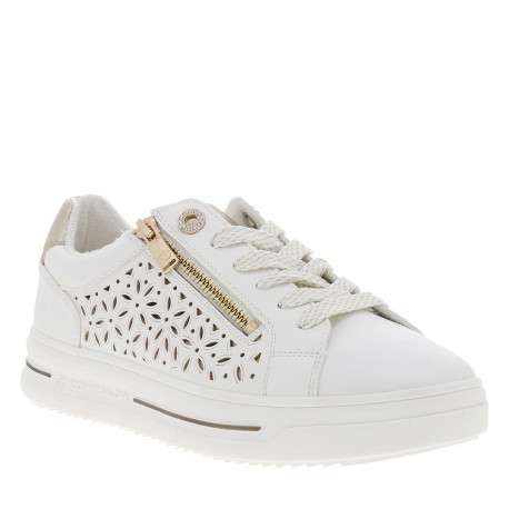 Tennis blanches à talon plat avec des lacets et un zip latéral - Image 3