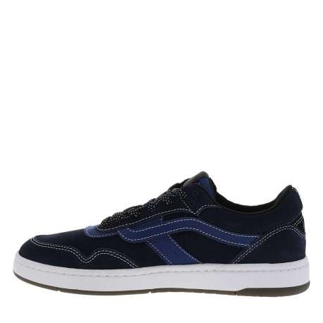 Baskets bleu marine en cuir avec un talon plat et des lacets