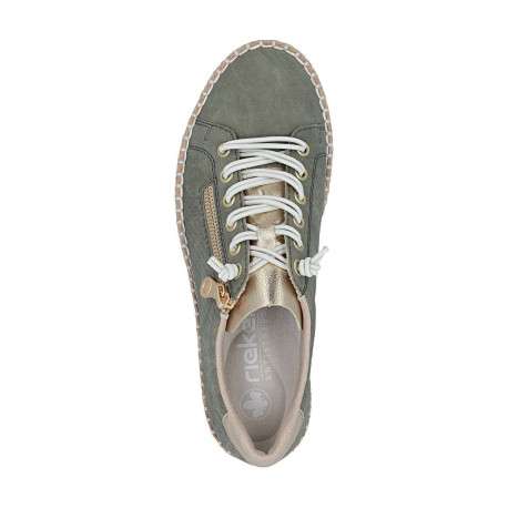 Tennis kaki à talon plat avec des lacets blancs élastiqués et un zip latéral - Image 4