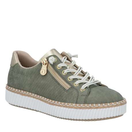 Tennis kaki à talon plat avec des lacets blancs élastiqués et un zip latéral - Image 3