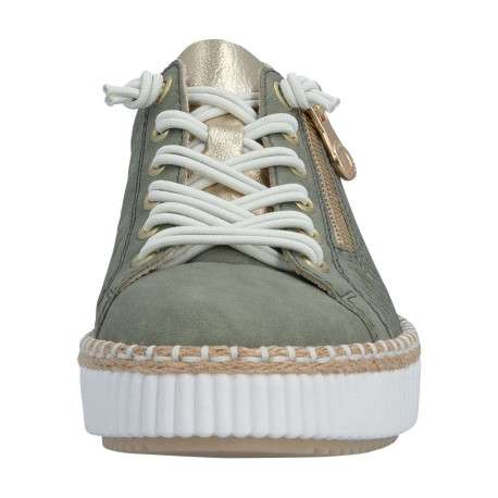 Tennis kaki à talon plat avec des lacets blancs élastiqués et un zip latéral - Image 6